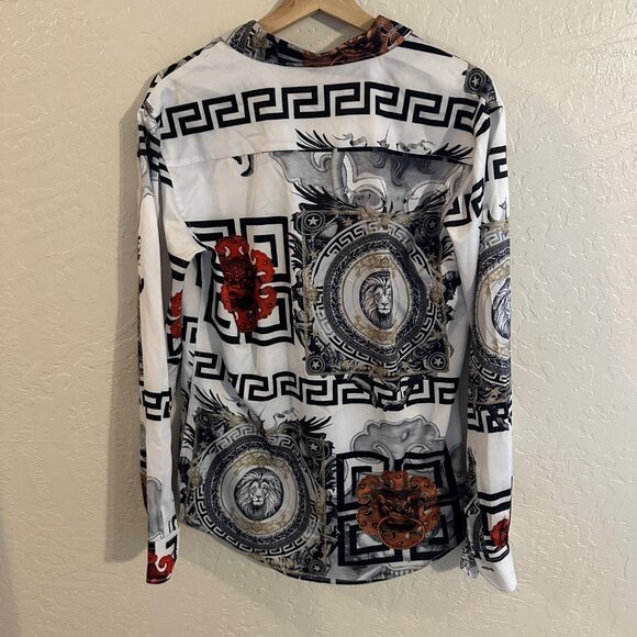 Pavini Long Sleeve Button Up Gold Baroque Lion Dress Shirt - Picture 10 of 10